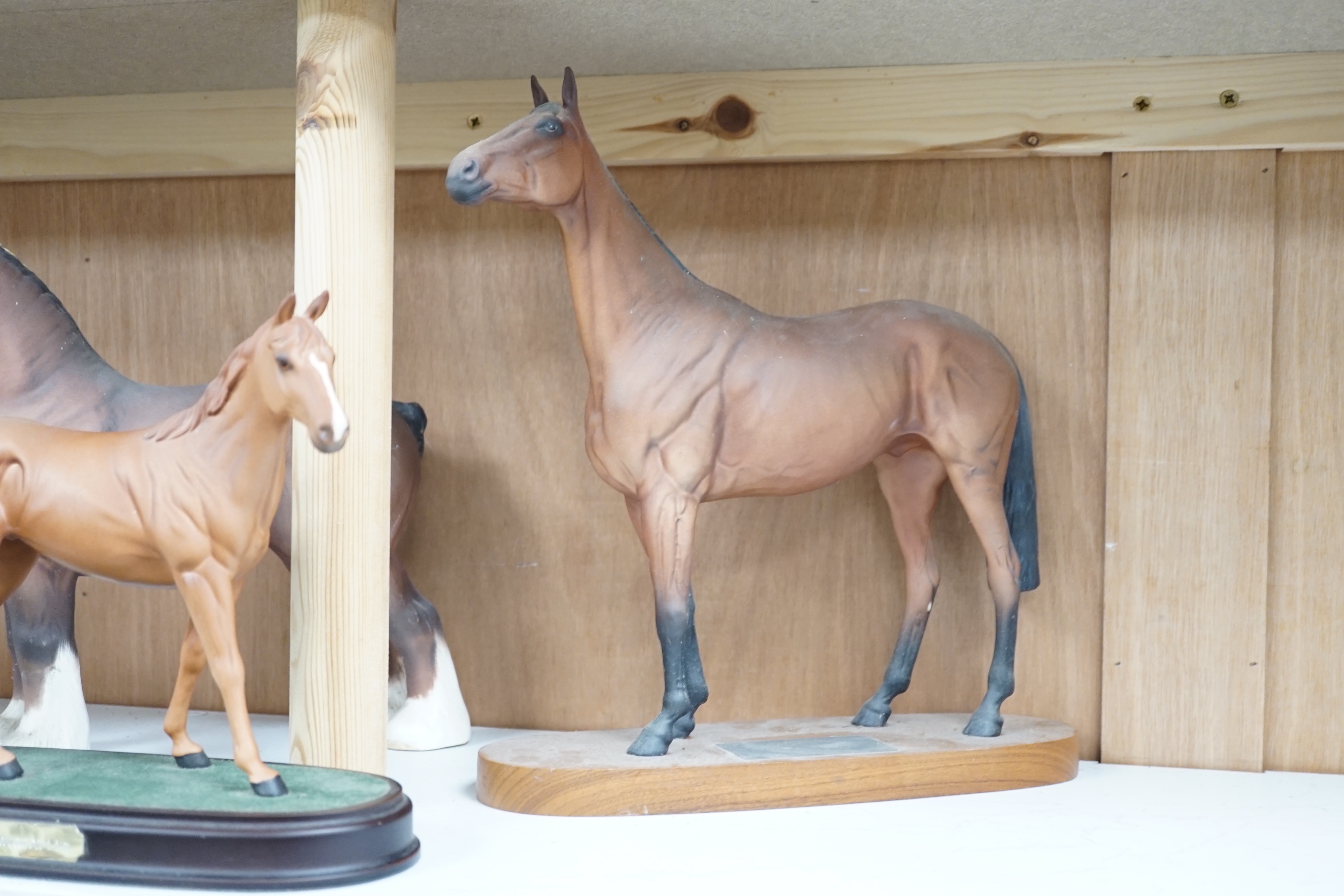 Five Beswick horses including a huntsman on a grey and Palomino pony with boy rider, huntsman 20.5cm high, (8)